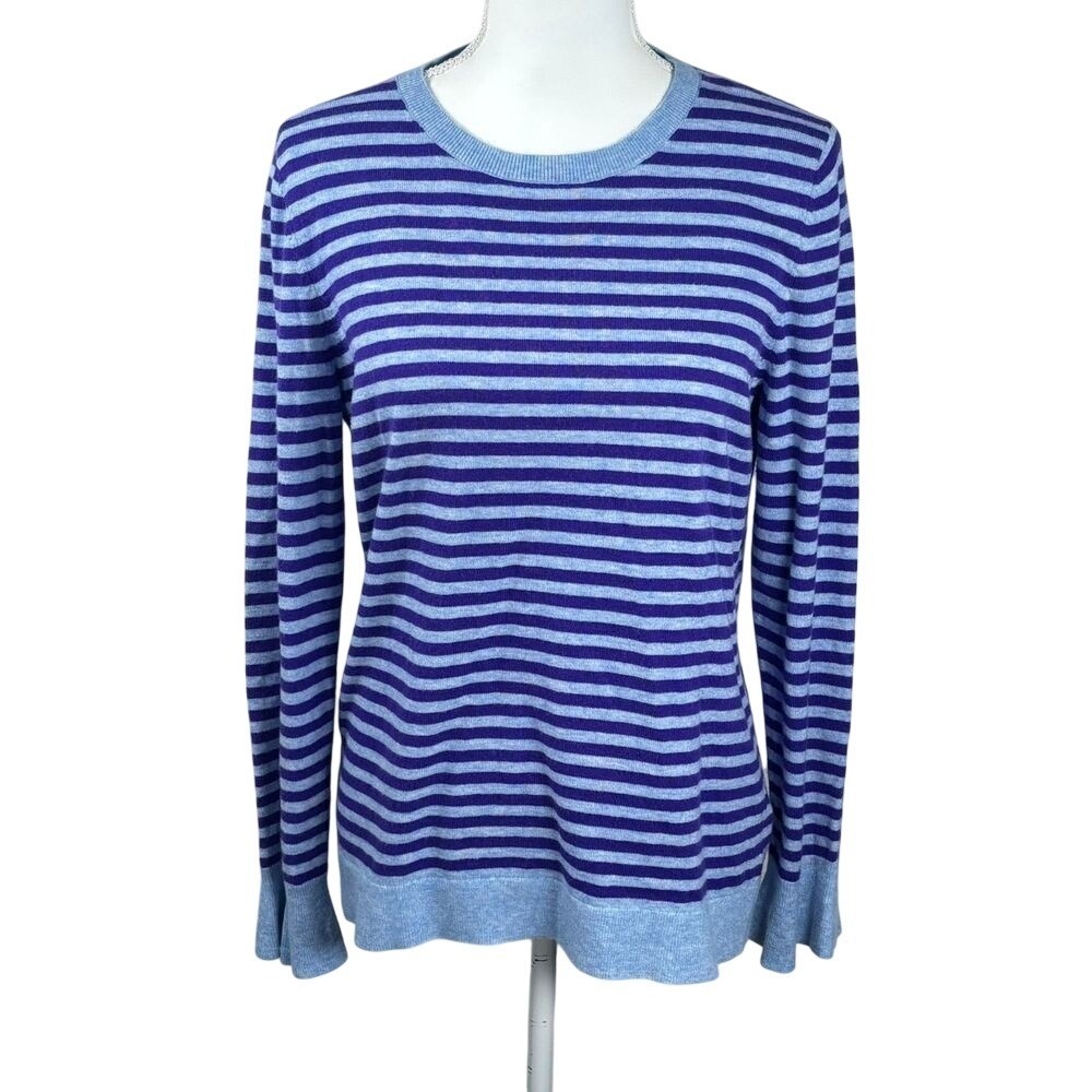 Talbots Sweater Sz M Blue Purple Stripes Lightweight Crew Neck Pullover‎ Soft